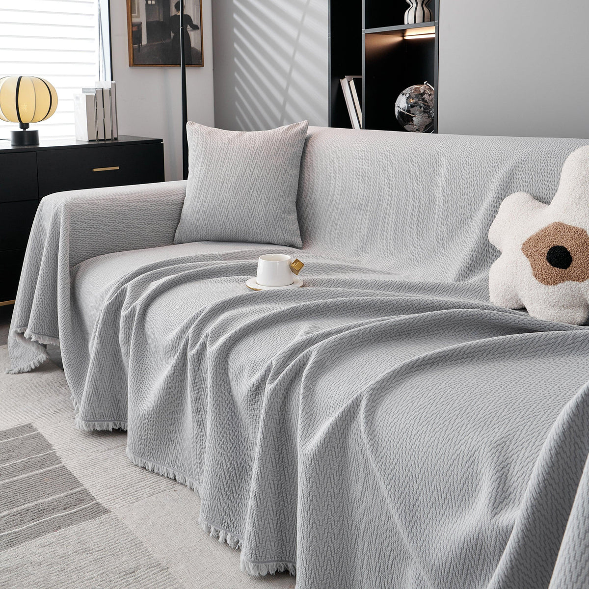 Waterproof Scratch Proof Herringbone Large Throw Blanket for Couch, Chenille Couch Cushion Covers for Pets