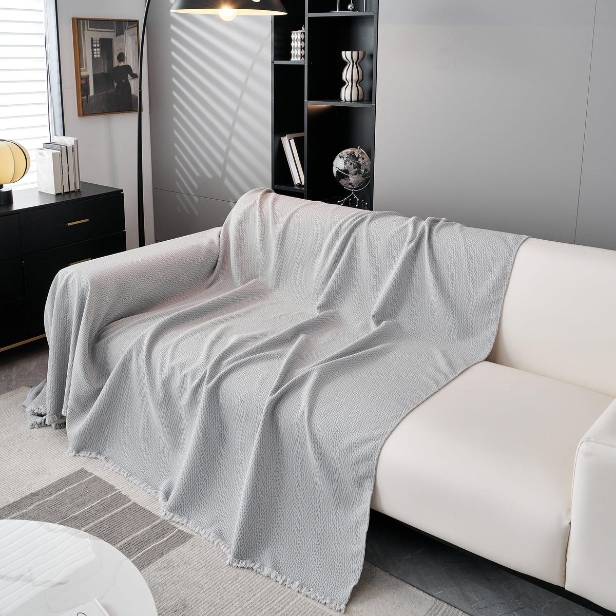 Waterproof Scratch Proof Herringbone Large Throw Blanket for Couch, Chenille Couch Cushion Covers for Pets