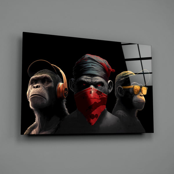 3 Wise Monkey Glass Wall Art  || Designer Collection