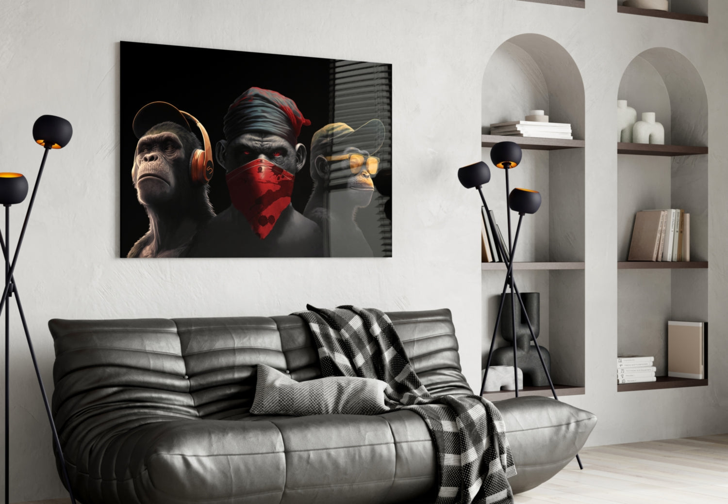 3 Wise Monkey Glass Wall Art  || Designer Collection