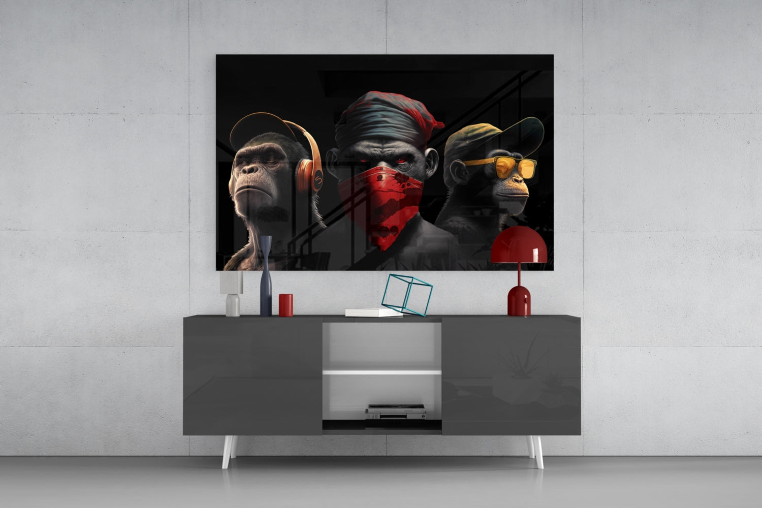 3 Wise Monkey Glass Wall Art  || Designer Collection