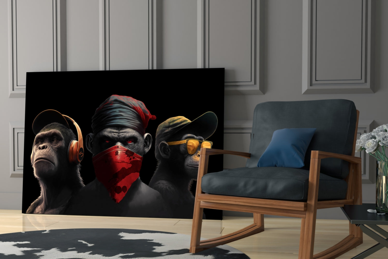 3 Wise Monkey Glass Wall Art  || Designer Collection