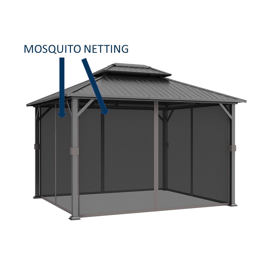 Shade N' Shelters 10' x 14' Duncan/McKinley Hardtop Gazebo Mosquito Netting with Hooks