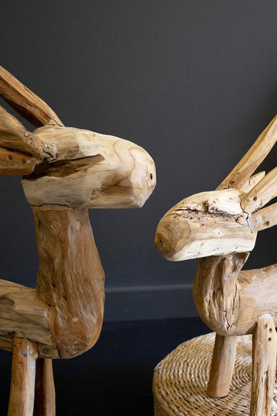 SET OF TWO RUSTIC TEAK REINDEER