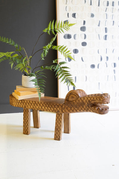 CARVED TEAK WOOD CROCODILE BENCH