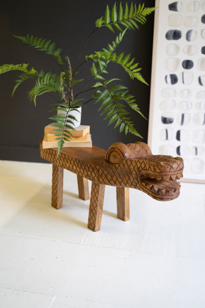 CARVED TEAK WOOD CROCODILE BENCH