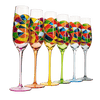 Stained Glass Champagne Flutes Set of 6 Hand Painted - Wine Savant - Hand Blown 7 Ounce Colorful Renaissance Champagne Glasses - 10.2