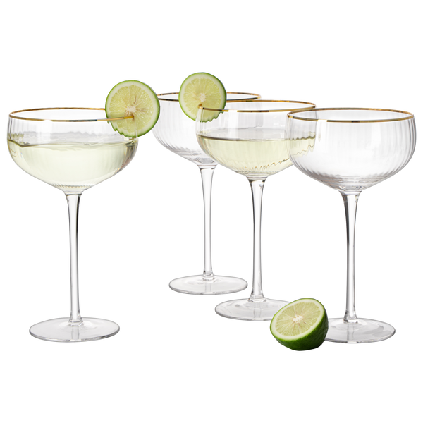 Coupe Cocktail Glasses 7 oz, Set of 4 Classic Manhattan Glasses For Cocktails, Libbey Champagne Coupe, Classic Coupe Glasses with Gold Rim, Crystal with Stems Wine Savant