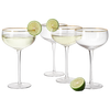 Gold Rim Glasses 7 oz, Set of 4 Gold Rim Classic Manhattan Glasses For Martini, Cocktails, Champagne, Wine - The Wine Savant (Ribbed)
