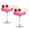 Ribbed Coupe Cocktail Glasses 8 oz | Set of 2 | Classic Manhattan Glasses For Cocktails, Champagne Coupe, Ripple Coupe Glasses, Art Deco Gatsby Vintage, Crystal with Stems (Lavender, Set of 2)