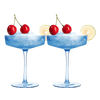 Ribbed Coupe Cocktail Glasses 8 oz | Set of 2 | Classic Manhattan Glasses For Cocktails, Champagne Coupe, Ripple Coupe Glasses, Art Deco Gatsby Vintage, Crystal with Stems (Blue, Set of 2)