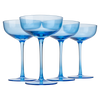The Wine Savant Colored Coupe Glass | 7oz | Set of 4 Colorful Champagne & Cocktail Glasses, Fancy Manhattan, Crystal Martini, Cocktails Set, Margarita Bar Glassware Gift, Vintage (Blue)