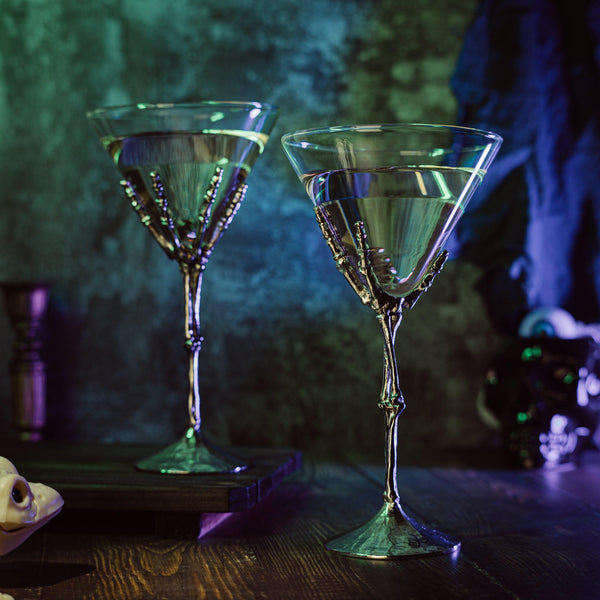 The Wine Savant Stemmed Skeleton Martini Glasses Set of 2 Skeleton Hand Glasses 9
