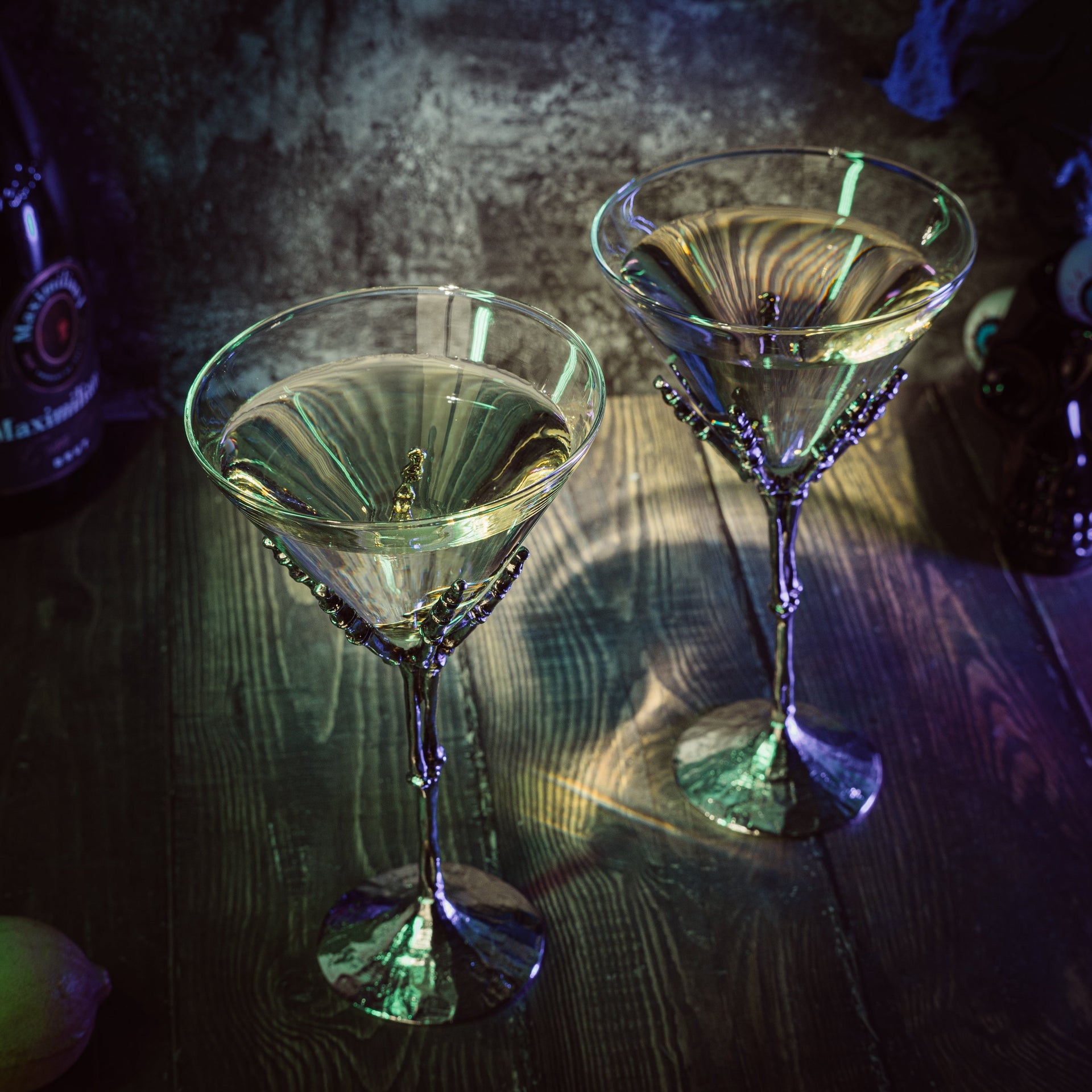 The Wine Savant Stemmed Skeleton Martini Glasses Set of 2 Skeleton Hand Glasses 9