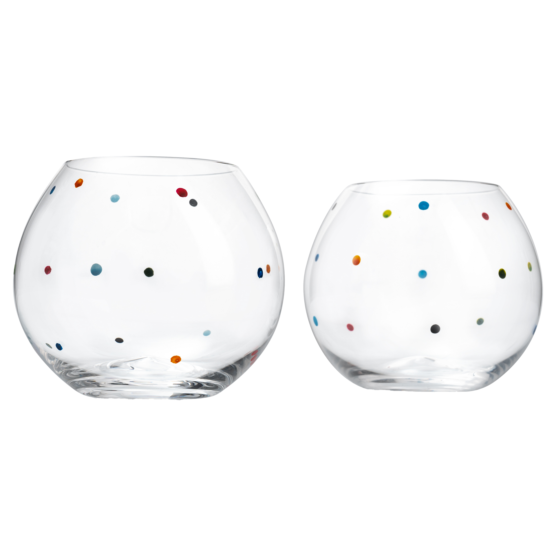 Polka Dot Set of 2 Stemless Bubble Wine Glasses 18 oz by The Wine Savant - Polka Dot Rainbow Glasses, Colored Wine Glasses, Bubble Glasses, Unique Tumblers Gift Idea For Everyday, Weddings, Parties