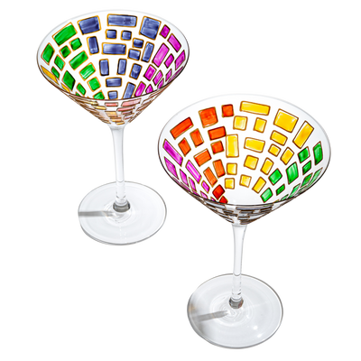 Renaissance Holiday Stained Glass Windows, Artisanal Hand Painted Glassware - The Wine Savant - Gift Idea Her, Him, Birthday, Mom, Housewarming, Gifts Ideas for Women & Men (Martini Glasses)