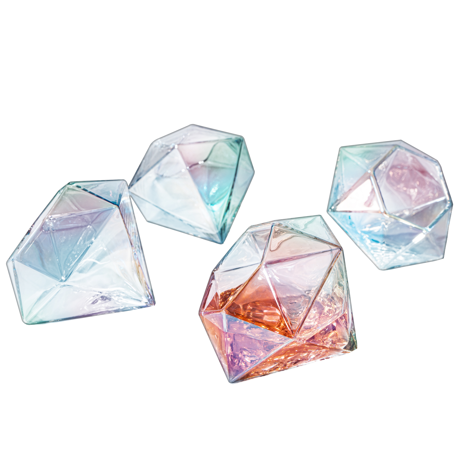 Set of 4 Diamond Whiskey & Wine Glasses 10oz - Wine, Whiskey, Water, Diamond Shaped, Diamonds Collection Sparkle Patented Wine Savant - Stands Alone, Or on Stand (Iridescent)