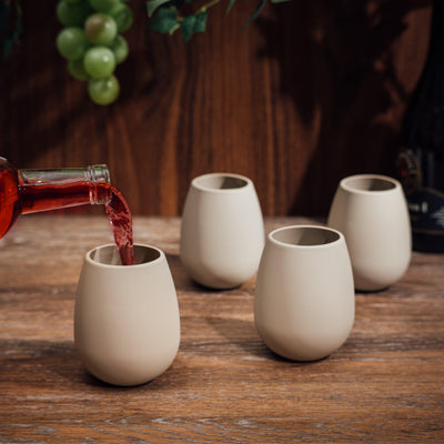 Unbreakable Silicone Stemless Wine Glassware | Set of 4 | Reusable & Shatterproof Tumbler Drinkware for Wine, Water, Cocktails, Champagne Glass for Parties, Camping, Beaches, Boats - (Tan)