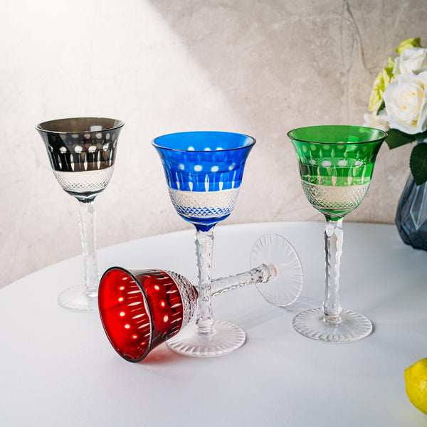The Wine Savant Crystal Italian Multicolor Design Glasses -Set of 4 Tall Wine Glasses 6.7oz 7.7