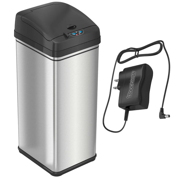 13 Gallon Self-Contained Electric-Motor Sensor Kitchen Trash Can with AC Power Adapter and AbsorbX
