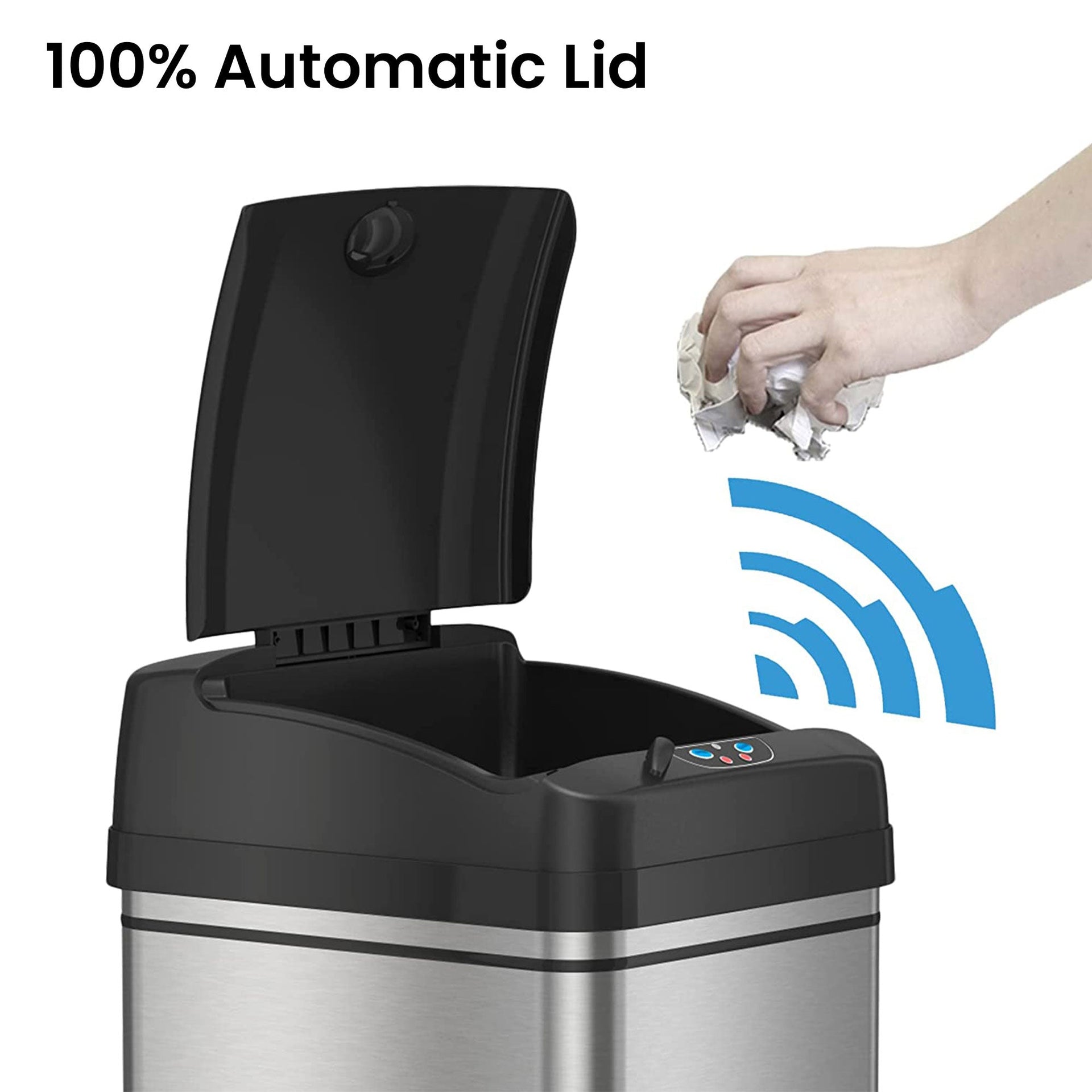 13 Gallon Self-Contained Electric-Motor Sensor Kitchen Trash Can with AC Power Adapter and AbsorbX