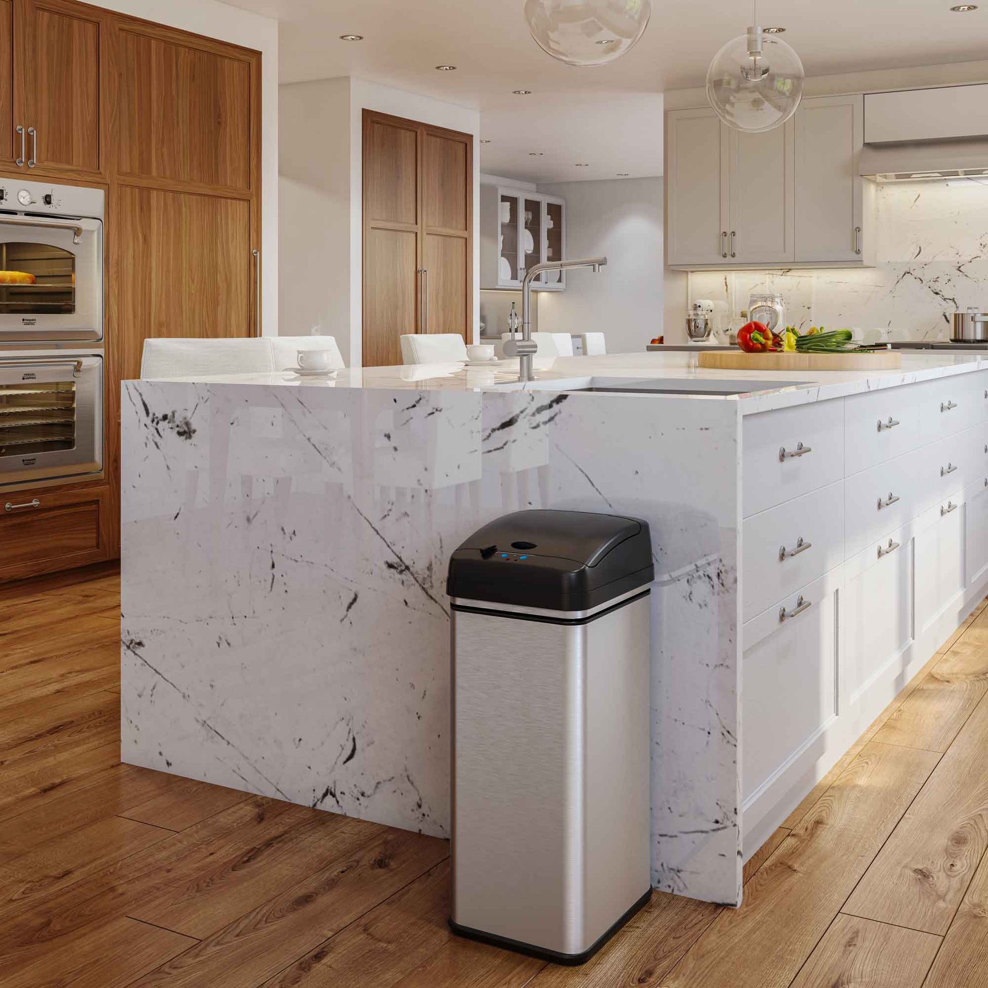 13 Gallon Self-Contained Electric-Motor Sensor Kitchen Trash Can with AC Power Adapter and AbsorbX