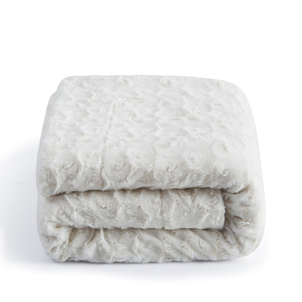 DaDa Bedding Luxury White Roses Fluffy Soft Sherpa Backside Faux Fur Throw Blanket (K11)