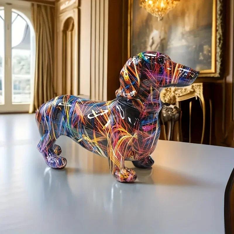 Dachshund Figurine - Modern Rainbow Ceramic