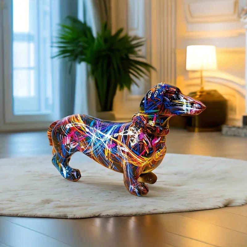 Dachshund Figurine - Modern Rainbow Ceramic
