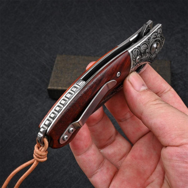Magnum VG10 Damascus Pocket Knife with Exotic Red Sandal Wood Handle