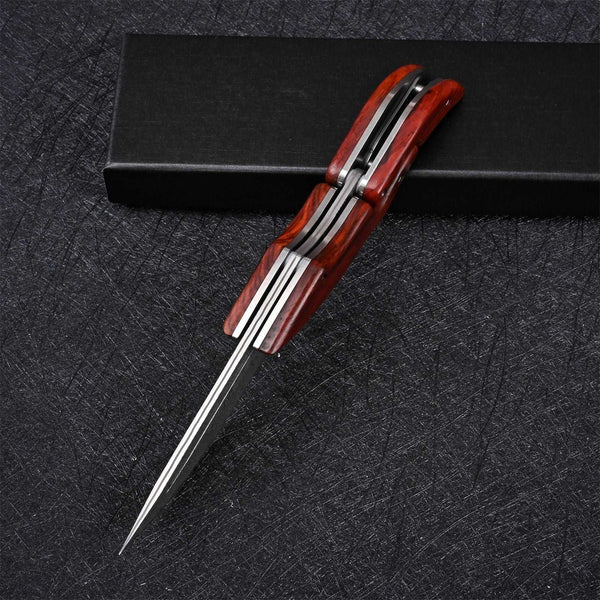 Hera Japanese VG10 Slider Damascus Pocket Knife with Exotic Red Sandal Wood Handle