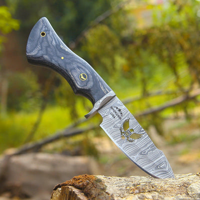 Black Reaper Damascus Steel Knife with Leather Sheath