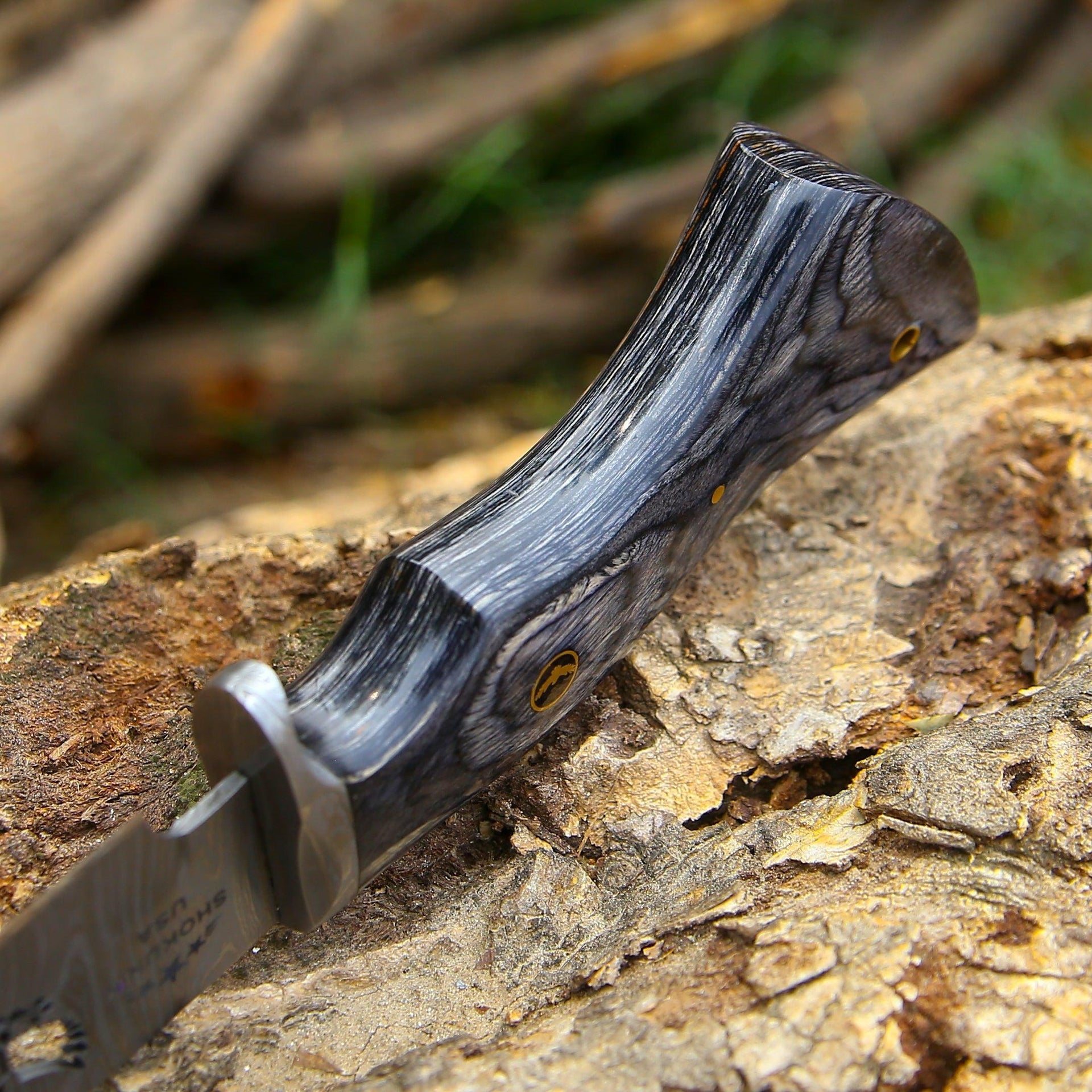 Black Reaper Damascus Steel Knife with Leather Sheath
