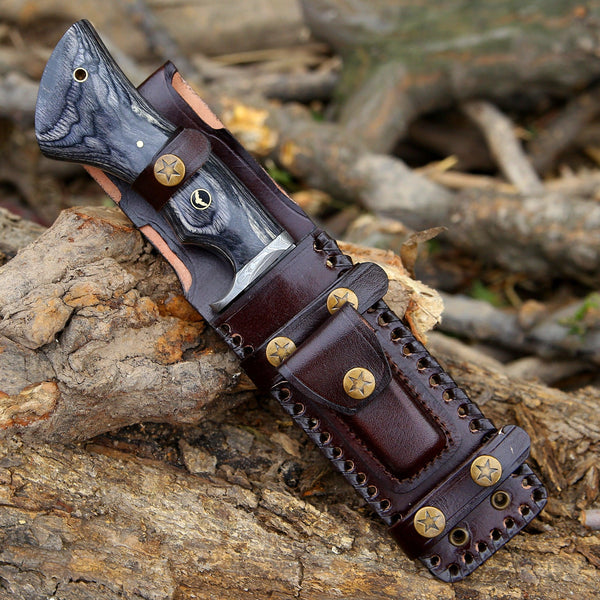 Black Reaper Damascus Steel Knife with Leather Sheath