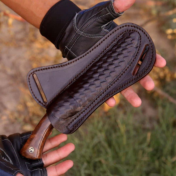 Bloodhound Damascus Steel Knife with Leather Sheath