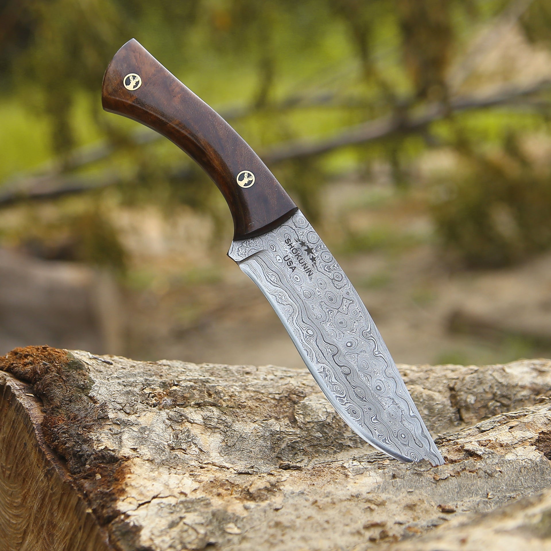 Bloodhound Damascus Steel Knife with Leather Sheath