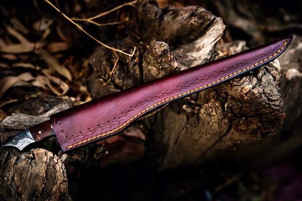 Handmade Damascus Steel Fish Fillet Knife – 13” with Rosewood Handle & Leather Sheath