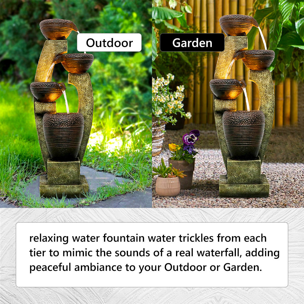 Resin Curved Sculptural Outdoor Water Fountain 40 Inch