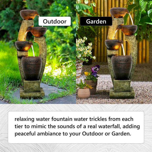 Resin Curved Sculptural Outdoor Water Fountain 40 Inch