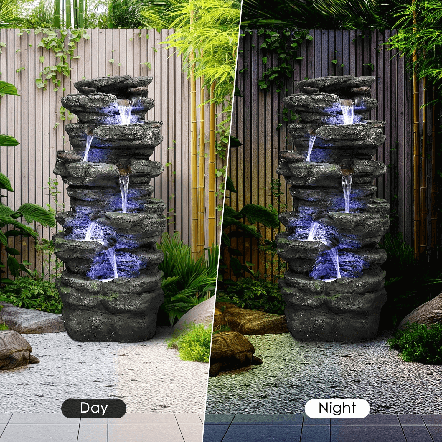 Resin Flagstone Outdoor Water Fountain with Moss 40 in