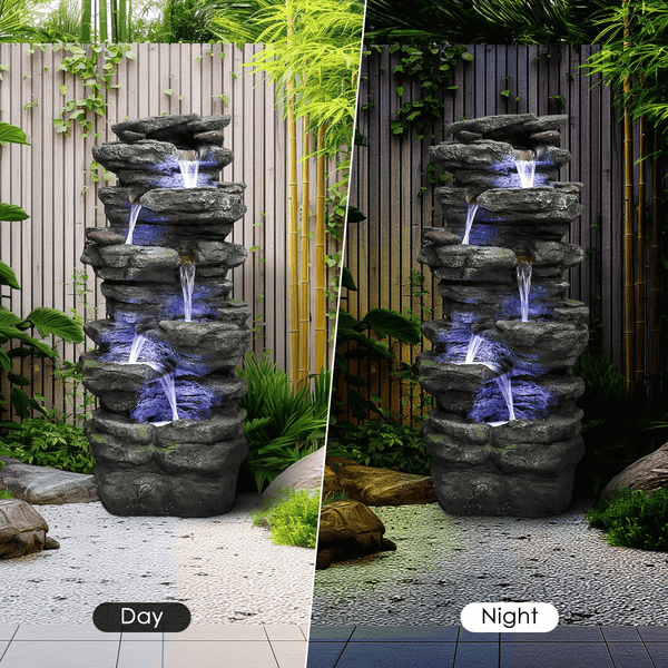 Resin Flagstone Outdoor Water Fountain with Moss 40 in