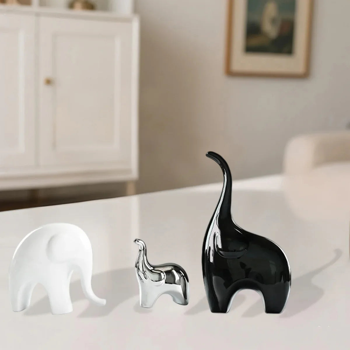 Decorative Ceramic Elephant Figurine Set for Tabletop Decor