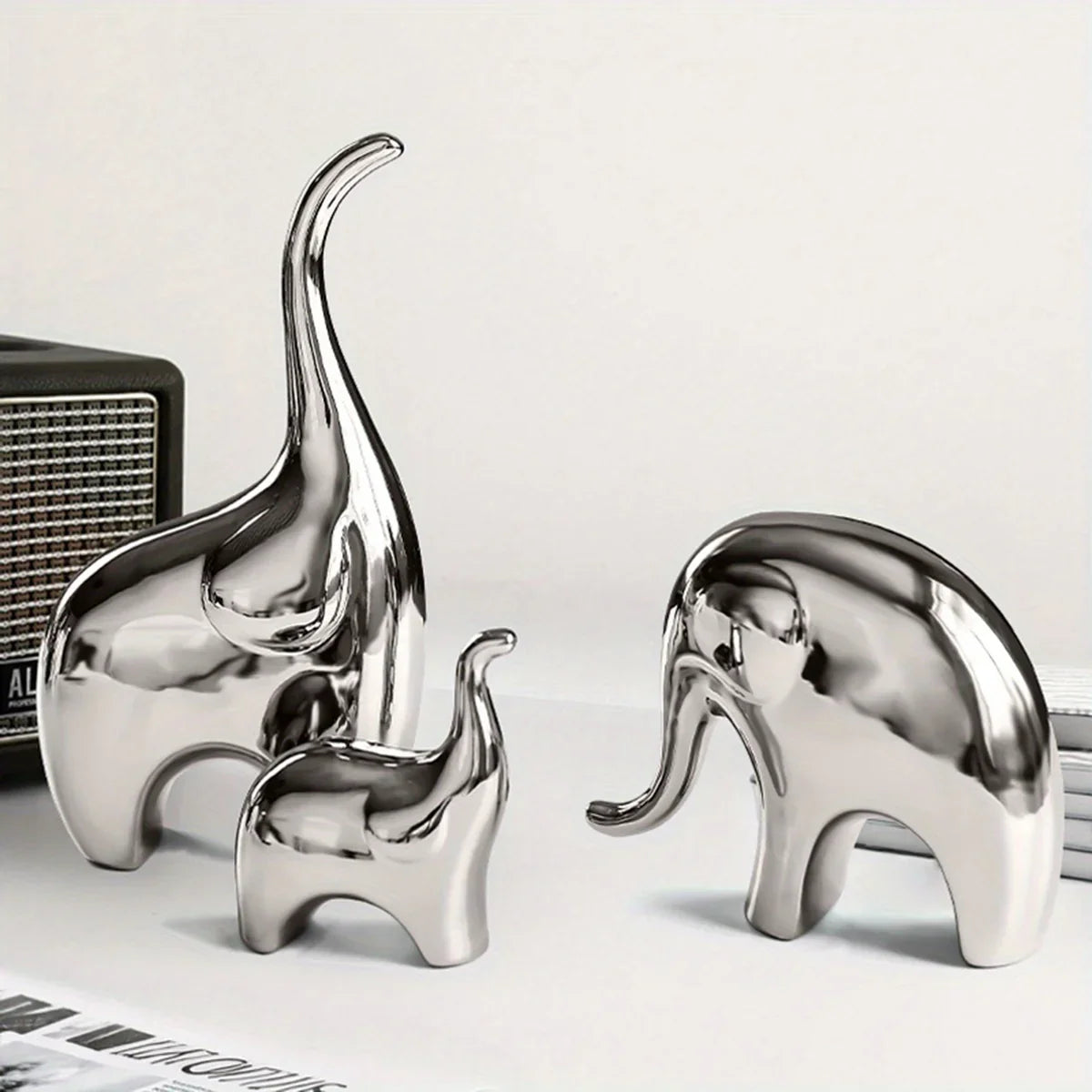 Decorative Ceramic Elephant Figurine Set for Tabletop Decor