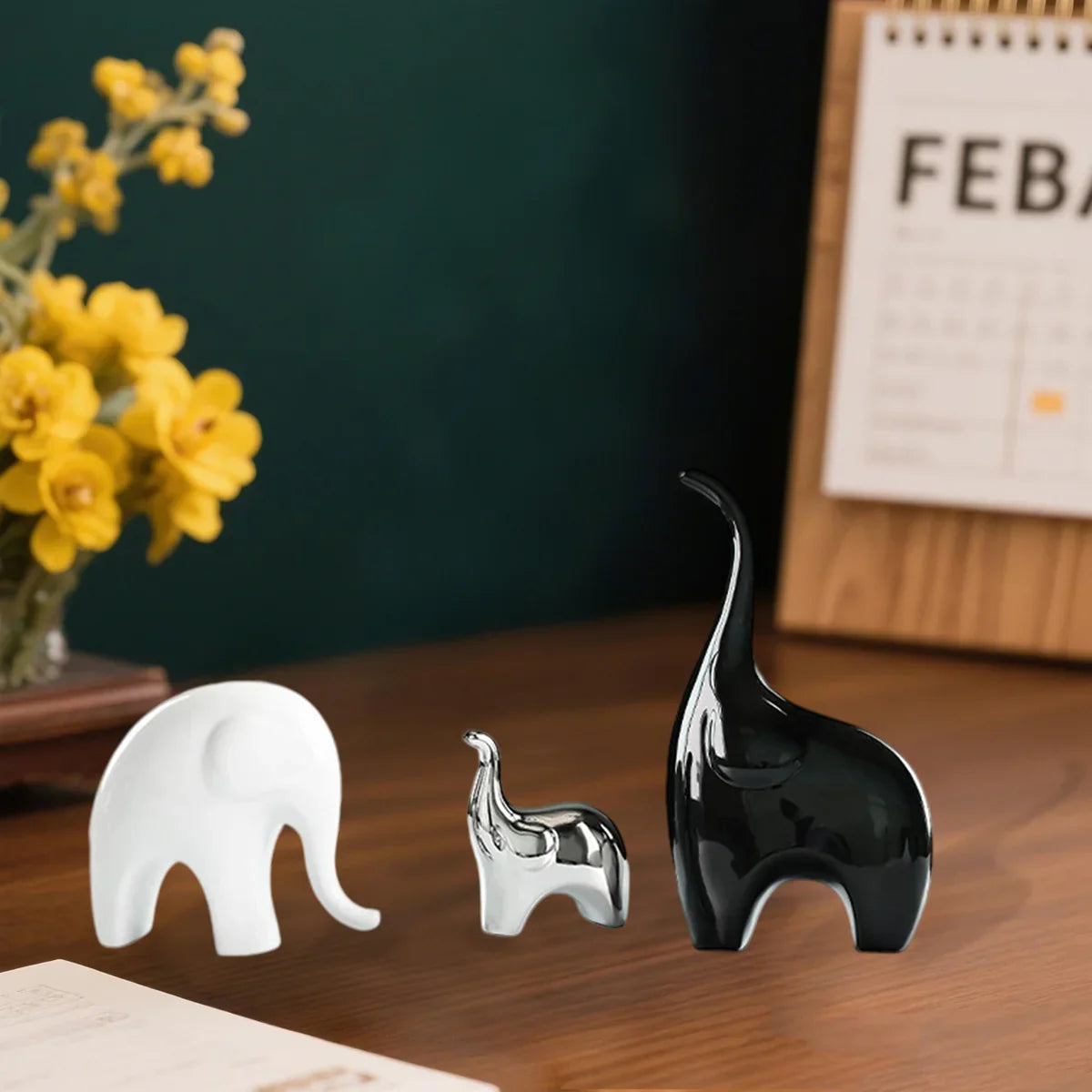 Decorative Ceramic Elephant Figurine Set for Tabletop Decor