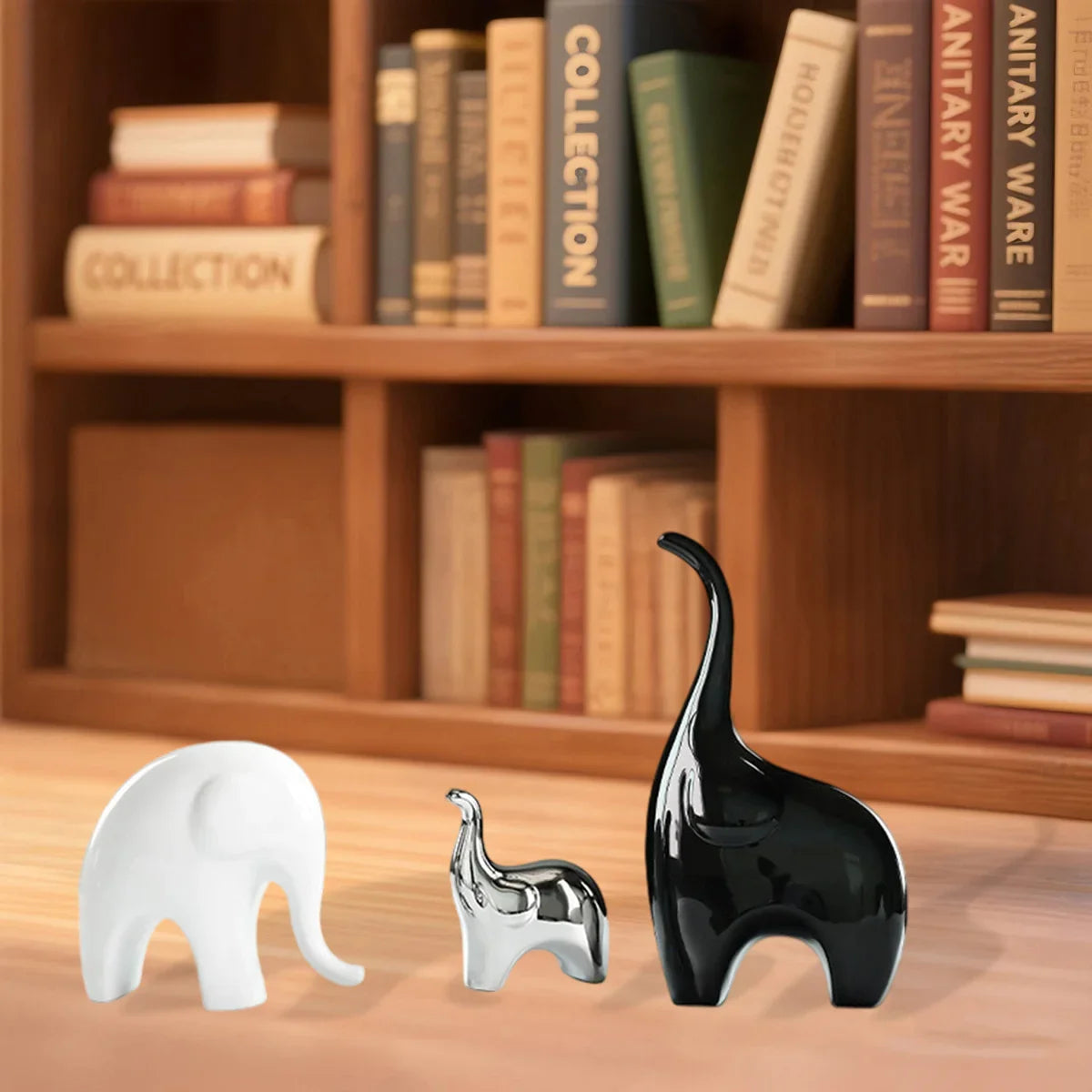 Decorative Ceramic Elephant Figurine Set for Tabletop Decor