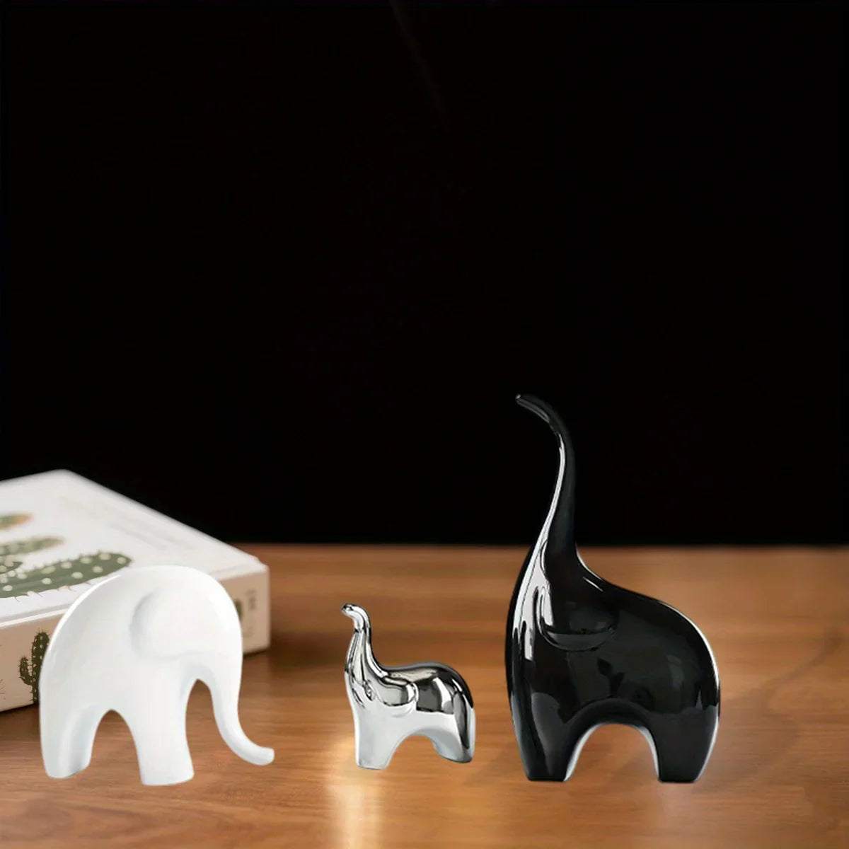 Decorative Ceramic Elephant Figurine Set for Tabletop Decor