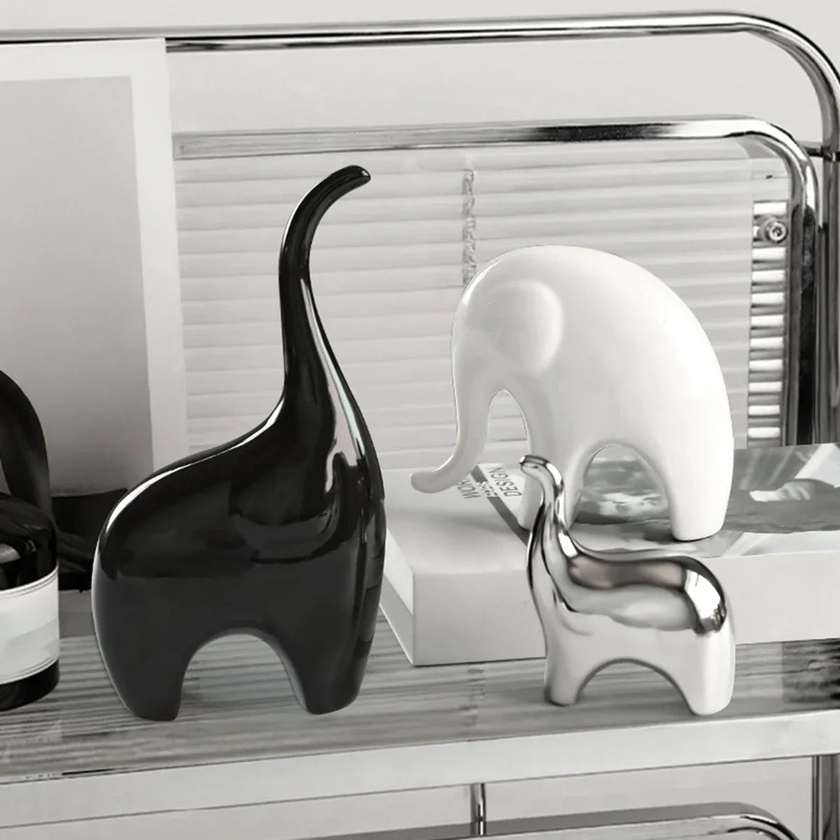 Decorative Ceramic Elephant Figurine Set for Tabletop Decor
