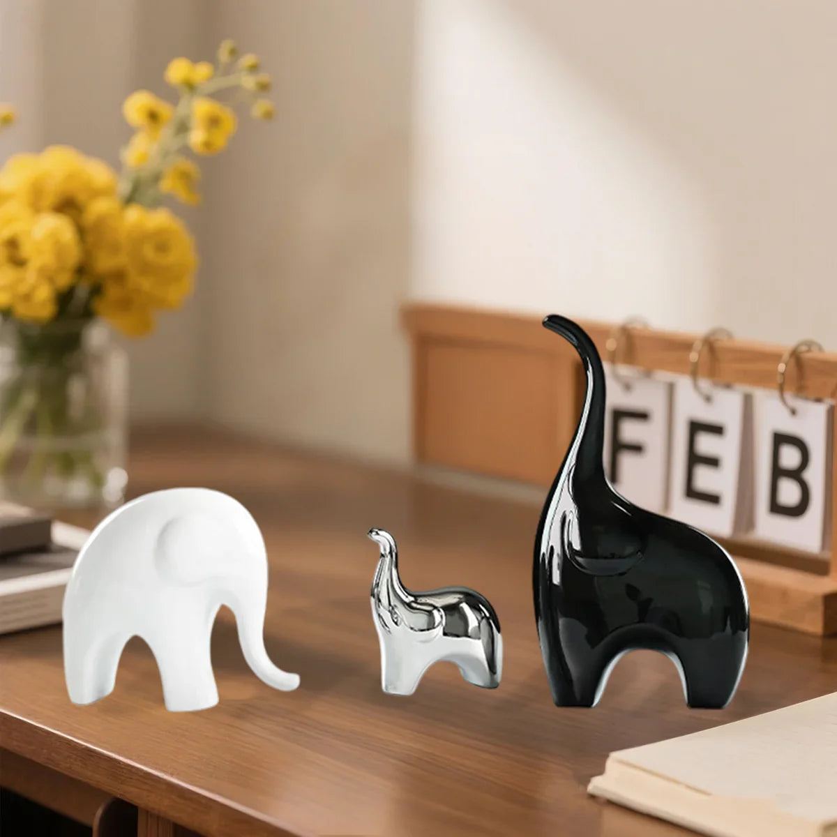 Decorative Ceramic Elephant Figurine Set for Tabletop Decor