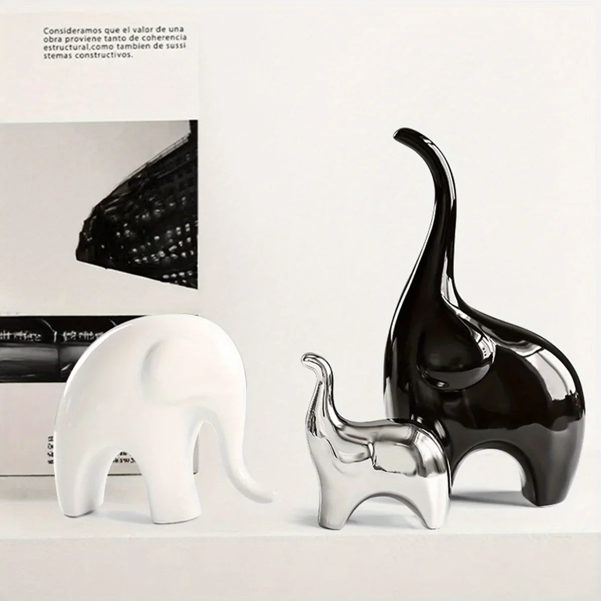 Decorative Ceramic Elephant Figurine Set for Tabletop Decor