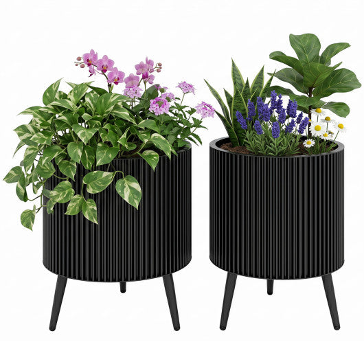 Decorative Flower Pots with Stand and Drainage Holes Set of 2-L